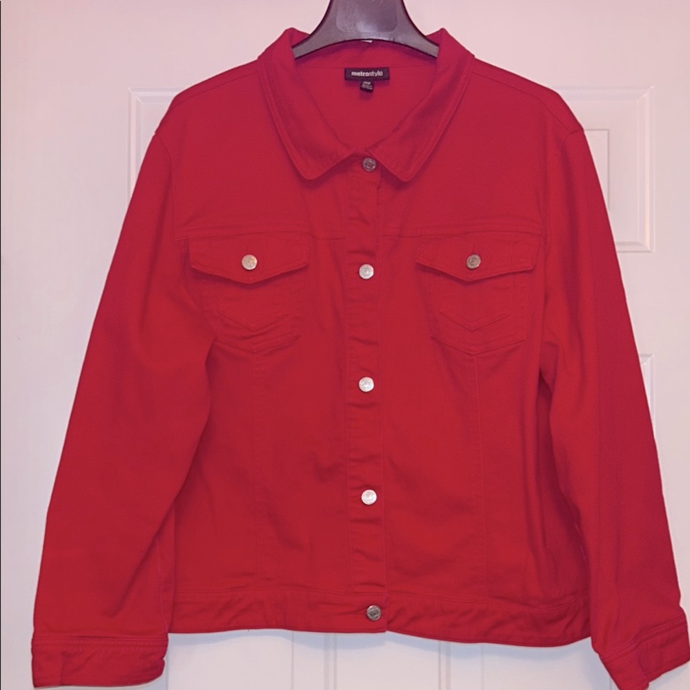 Women's Denim Cotton Jean Jacket 20W Red Casual Classic Lagenlook